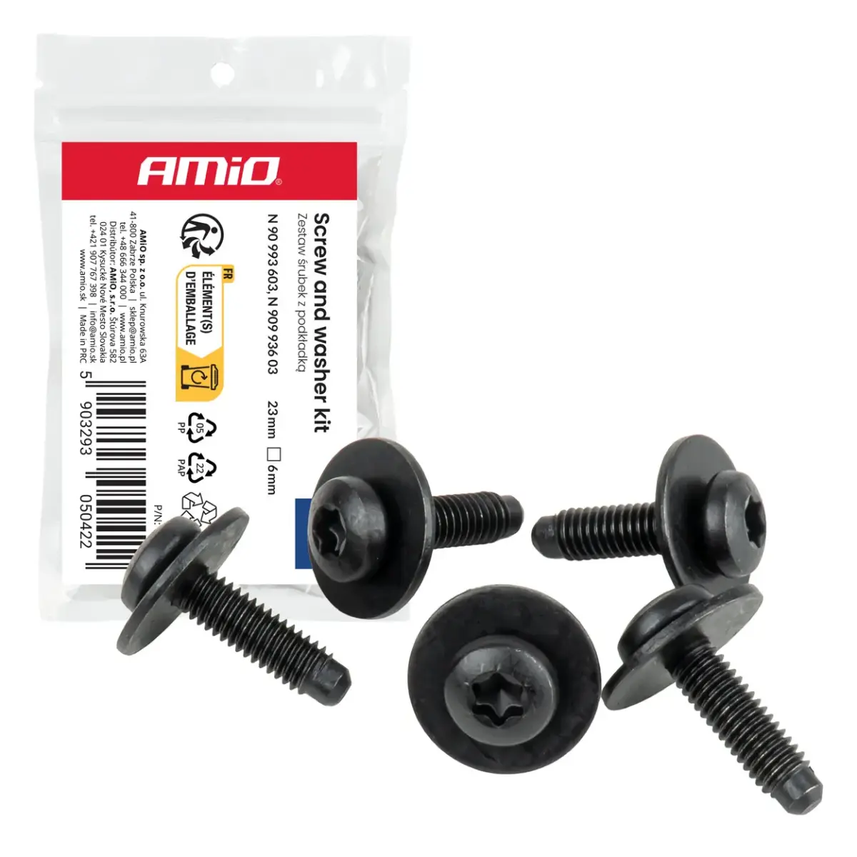 Torx screw and washer set ⌀ 6 mm 23 mm, 5 sets AMIO-05042