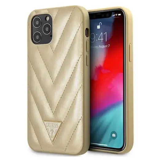 GUHCP12LPUVQTMLBE Guess V Quilted Cover for iPhone 12 Pro Max 6.7 Gold