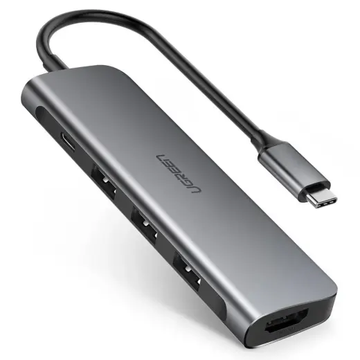 UGREEN 5in1 USB-C to HDMI 4K Adapter, 3x USB 3.0, Type-C (gray)