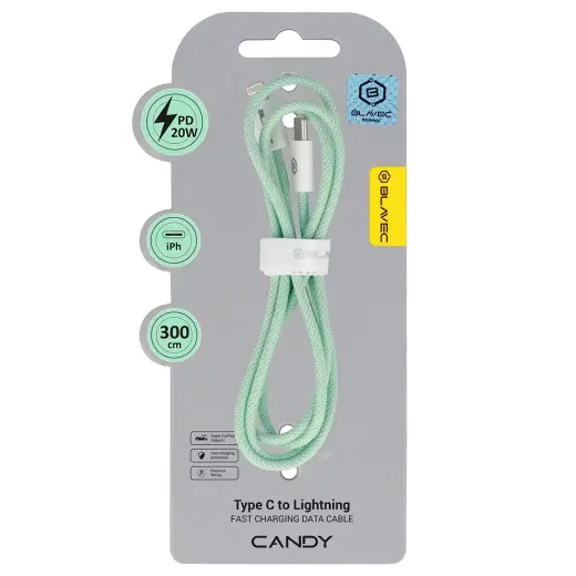 Blavec CCA-CL24GN30 datu pārraides un uzlādes vads | USB-C uz Lightning | PD | 20W | 3m | zaļš