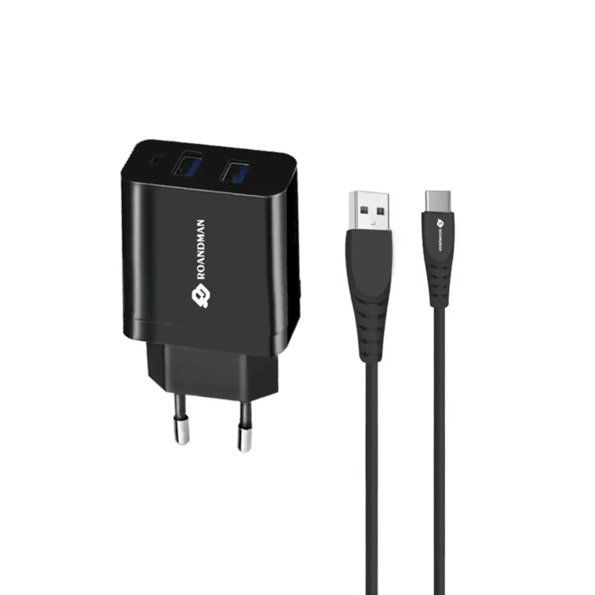 RO&MAN universal travel charger USB | 5V | 2.4A + USB-C cable 1M black