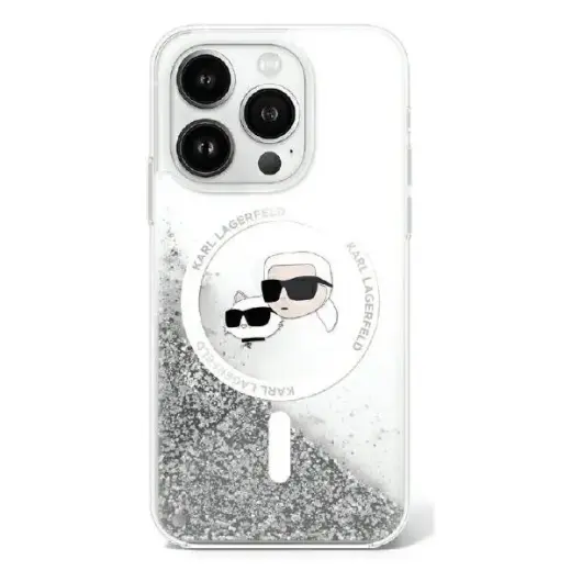 Karl Lagerfeld case for iPhone 16 6,1" KLHMP16SLGKCSGH transparent Hard Liquid Glitter Karl&Choupette Head MagSafe