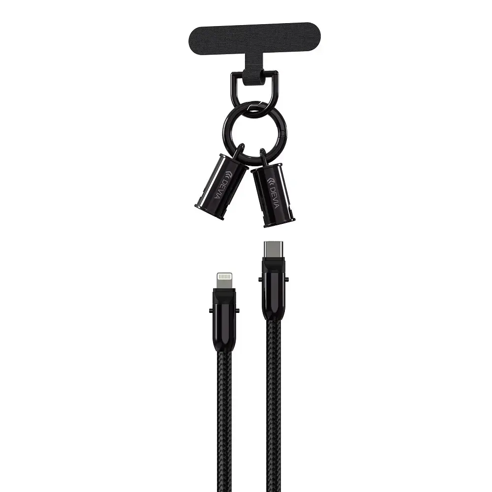 Devia lanyard data transfer and charging cable | USB-C to Lightning | 27W | 1.2m | black