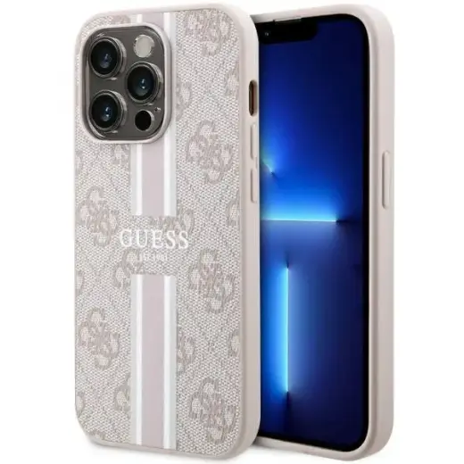 Guess GUHMP14LP4RPSP iPhone 14 Pro 6.1" różowy|pink hardcase 4G Printed Stripes MagSafe