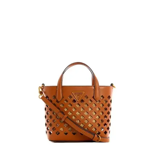 Guess, Aqua Mini Shopper, Textile Handbag, Maroon, HWVB8566750, 23 x 17 x 8 cm