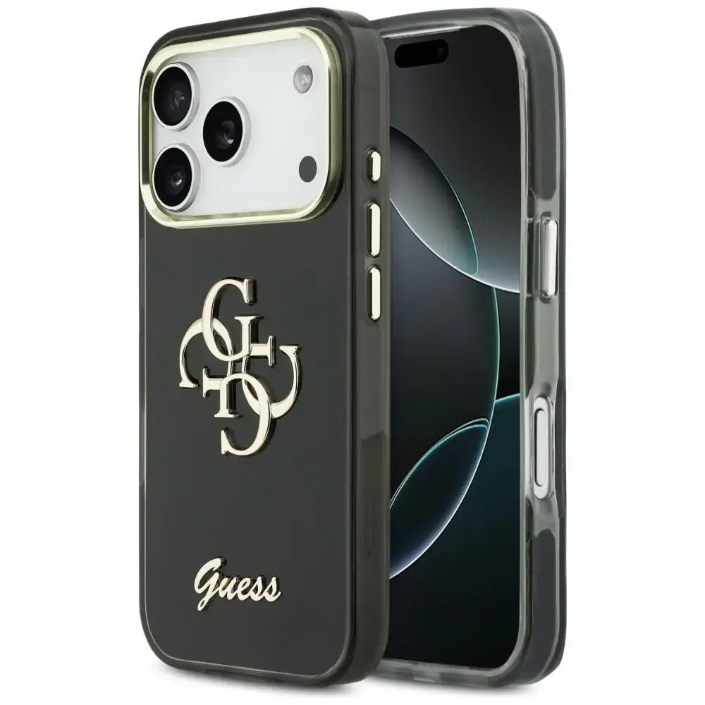 Guess IML 4G Script Metal maciņš telefonam iPhone 17 Pro Max melns
