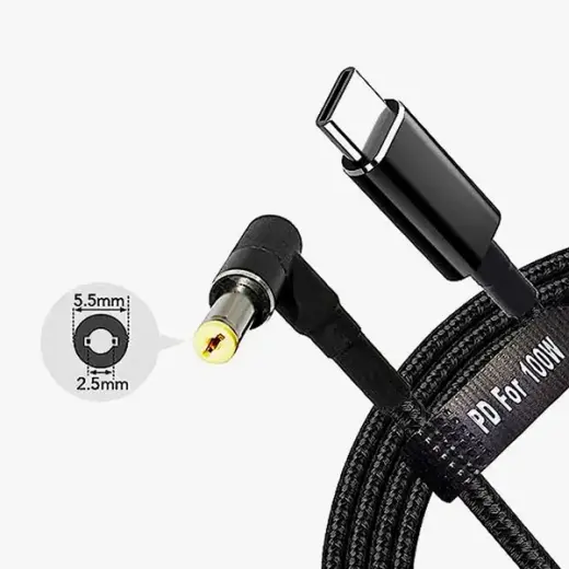 Зарядный кабель Fusion для ноутбука USB-C — Asus 5,5 x 2,5 мм | 18,5–20 В | 100 Вт | 1,8 м