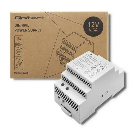 Qoltec DIN rail power supply | 54W | 12V | 4.5A | Gray