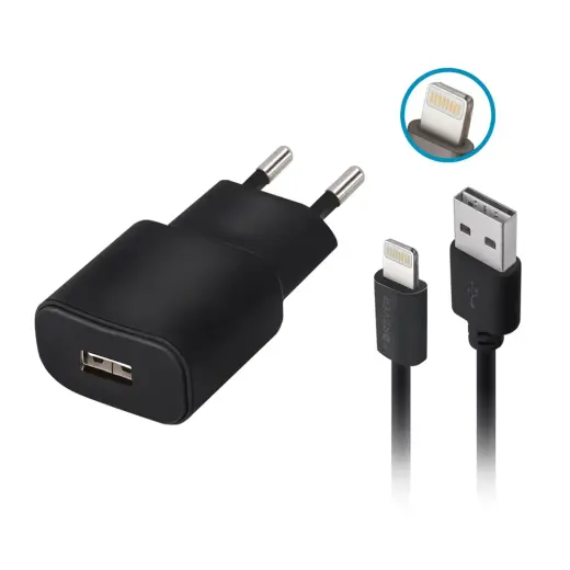 Forever TC-01 tīkla lādētājs | 10W | USB-A | Lightning vads komplektā | melns