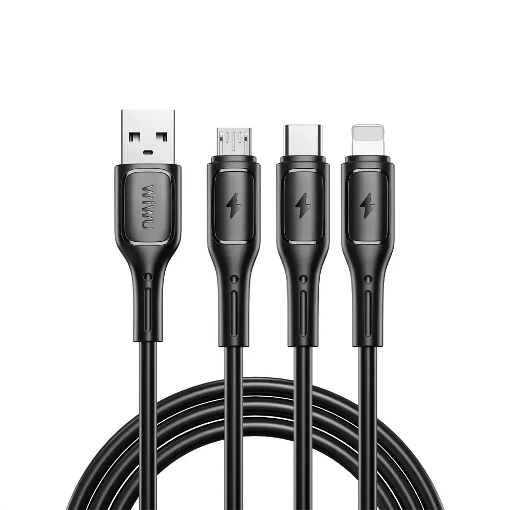 WIWU Starlink Series 3-in-1 data transfer and charging cable | USB-A to USB-C, Lightning, Micro USB | 15W | black