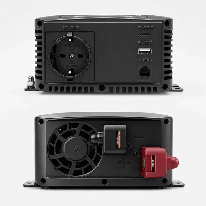 Qoltec Pure Sine Wave Inverter | 12V to 230V | 500/1000W | LCD | USB | USC-C | Compatible with LiFePO4 GEL AGM