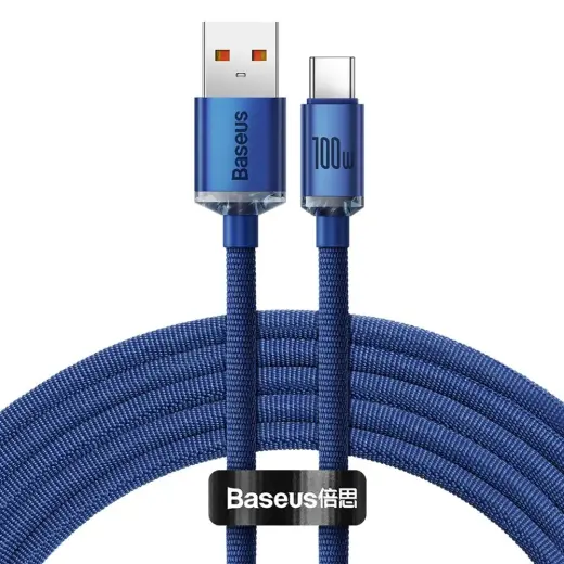 Baseus crystal shine series datu pārraides un uzlādes vads | USB-A uz USB-C | 100W | 2m | zils