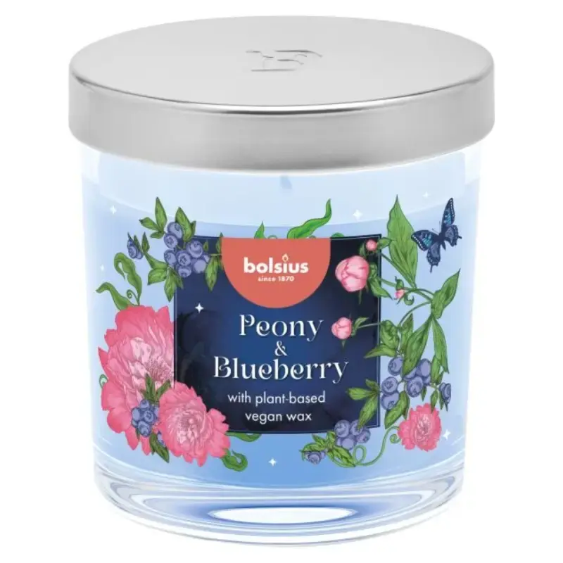 Svece arom. stikla gl. Floral Fusion Ø80x72mm peony & blueberry