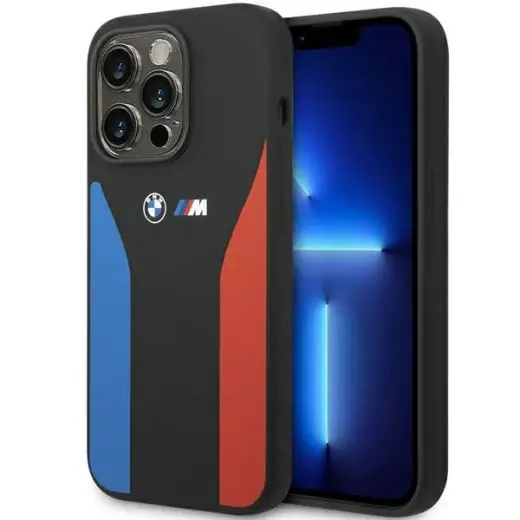 Etui BMW BMHCP14L22SCSK iPhone 14 Pro 6,1" czarny|black Silicone Blue&Red Stripes M Collection