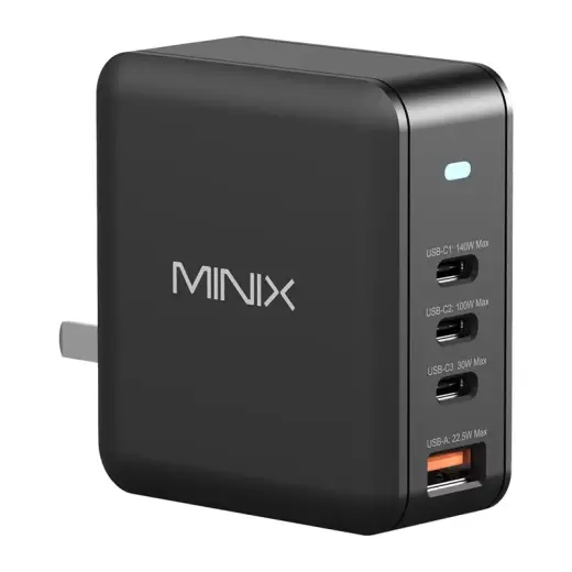 Minix P165 tīkla lādētājs | 165W | PD, GaN | USB-C, USB-A