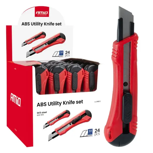 ABS Utility Knife set 100x18x0,5mm 24 pcs Box AMIO-04811