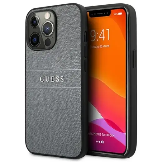 GUHCP13LPSASBGR Guess PU Leather Saffiano Case for iPhone 13 Pro Grey