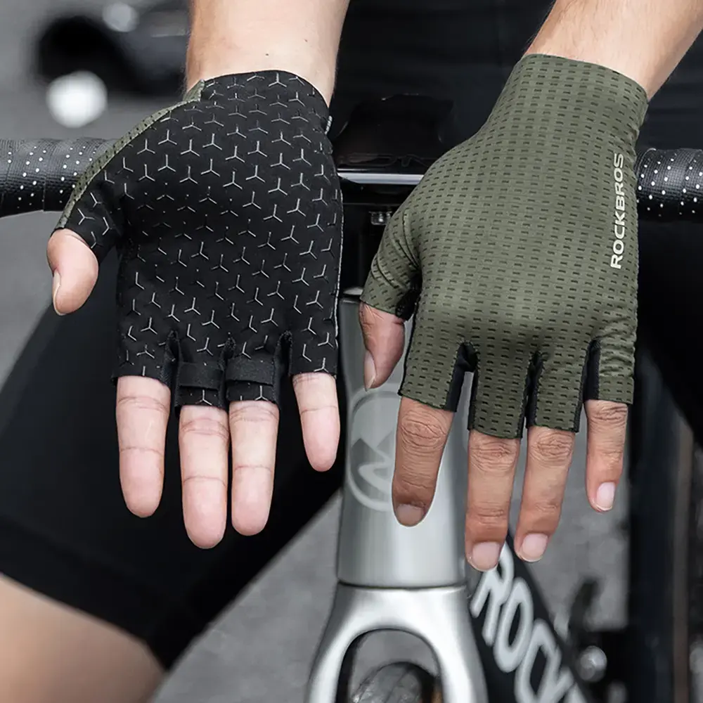 Rockbros Breathable Short Finger Cycling Gloves, Size: S - Green