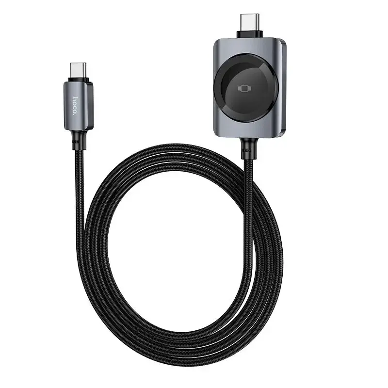 Hoco USB C to USB C cable PD100W with wireless charging for Apple Watch 1,2 m CW66 black