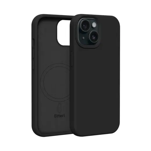 Etteri Silicone Mag maciņš ar MagSafe atbalstu telefonam iPhone 13 melns
