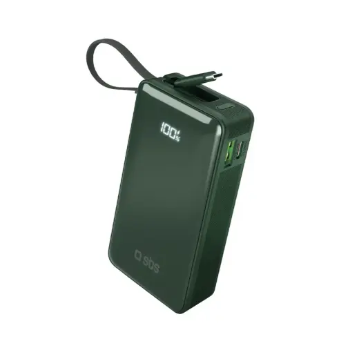 SBS išorinė baterija (powerbank) | 10 000 mAh | 20W | USB-C | LED ekranas | žalias