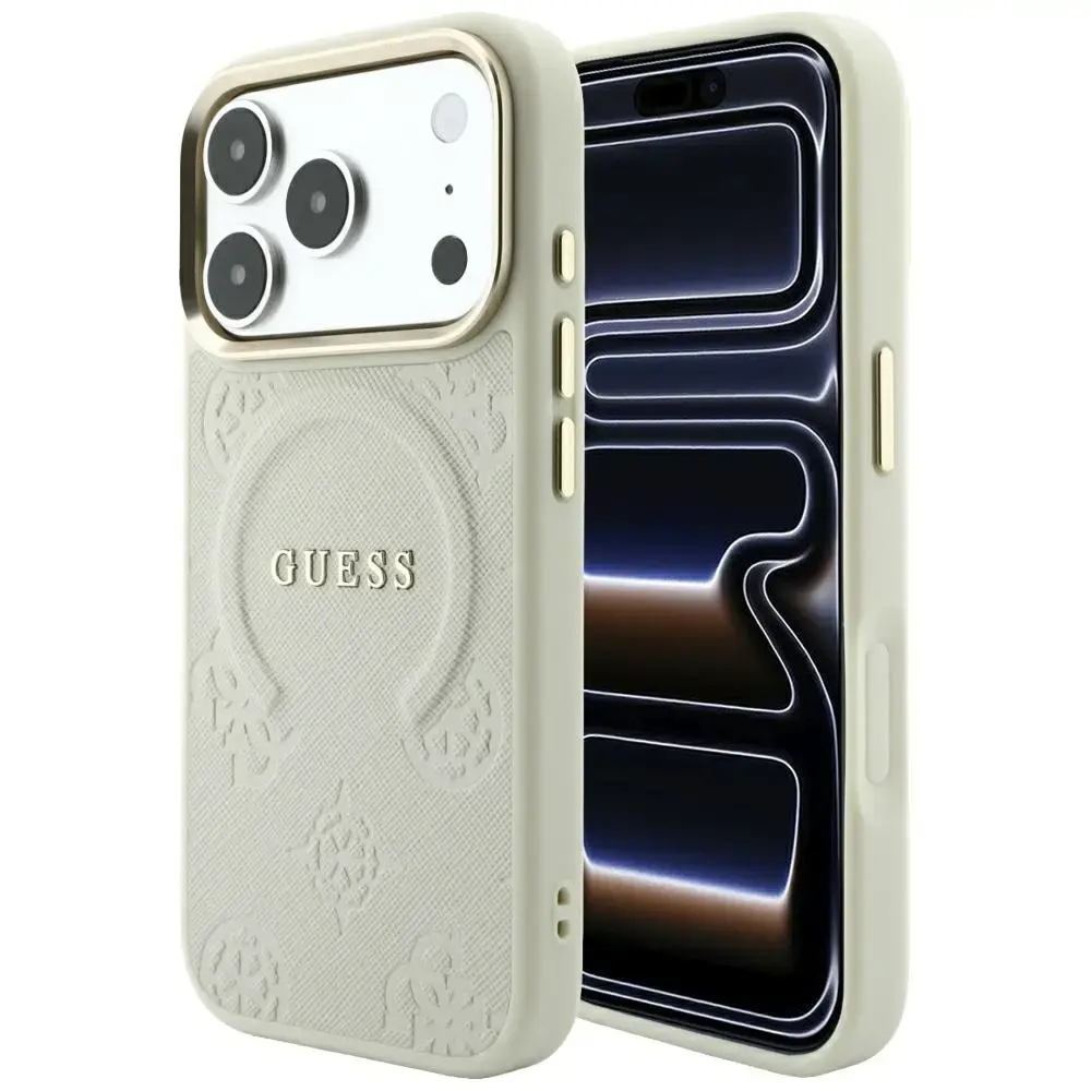 Guess Saffiano Peony & Ring MagSafe Case for iPhone 18 Pro Max / 17 Pro Max Beige