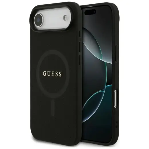 Guess Saffiano Classic Logo telefoniümbris MagSafe toega iPhone 17 Air jaoks, must