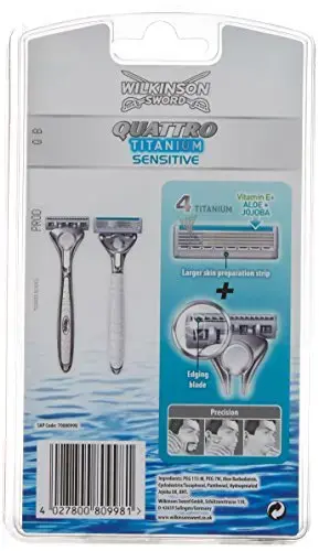 Wilkinson Sword Quattro Titanium Sensitive Value Pack (Handle + 9 Blades) in Black