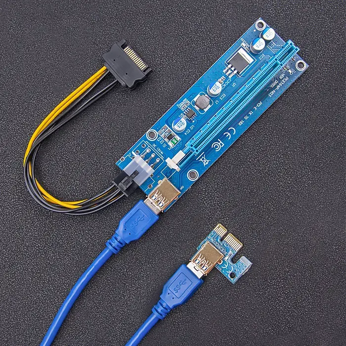 Qoltec PCI-E Riser 1x - 16x | USB 3.0 | ver. 009S | SATA / PCI-E 6 pin