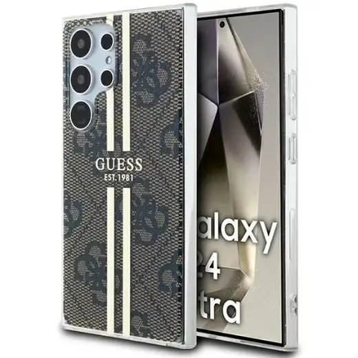 Guess GUHCS24LH4PSEGW S24 Ultra S928 brązowy|brown hardcase IML 4G Gold Stripe
