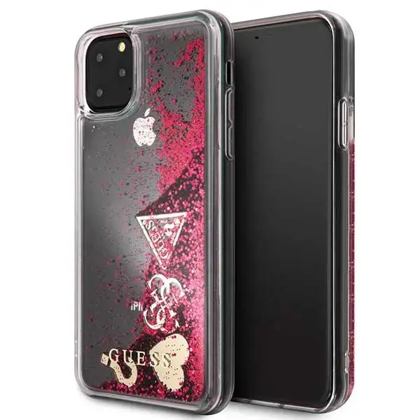 Guess GUHCN65GLHFLRA iPhone 11 Pro Max raspberry hard case Glitter Hearts