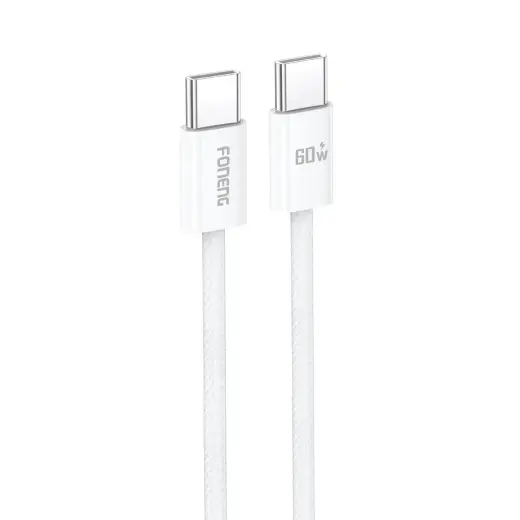 Foneng X110 andmeedastus- ja laadimiskaabel | USB-C kuni USB-C | 60W | 1.2m | valge