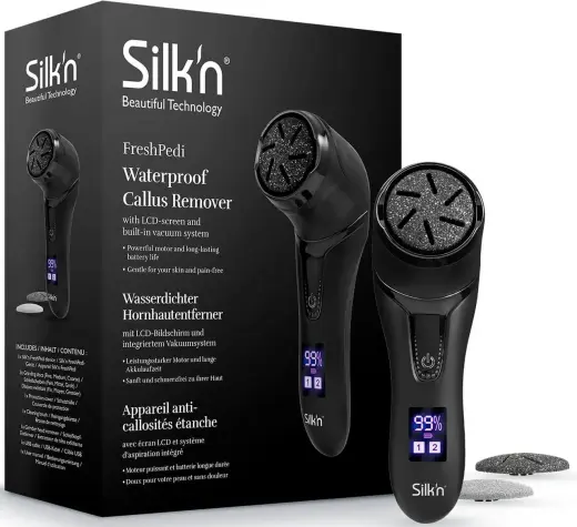 Silk'n FreshPedi matēti melns ūdensizturīgs elektriskais tulznu noņēmējs ar iebūvētu vakuumu
