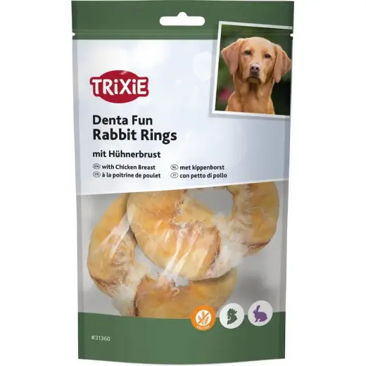 Gardums suņiem - Trixie Denta Fun rabbit rings, with chicken breast, ø 9.5 cm, 100 g.
