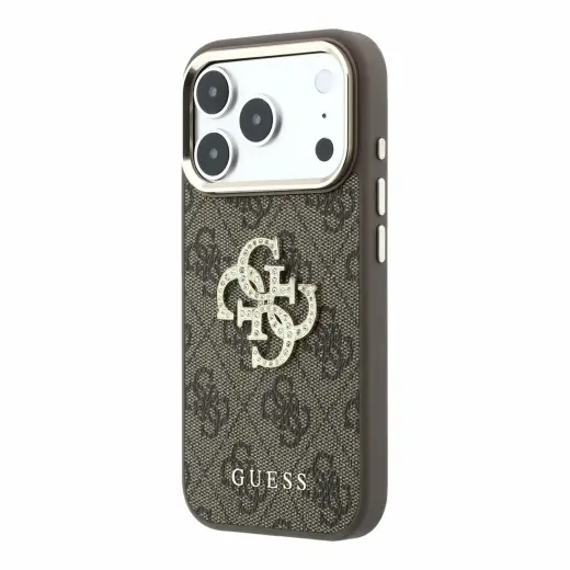 Guess 4G Strass Metal Logo telefoni ümbris iPhone 18 Pro pruun