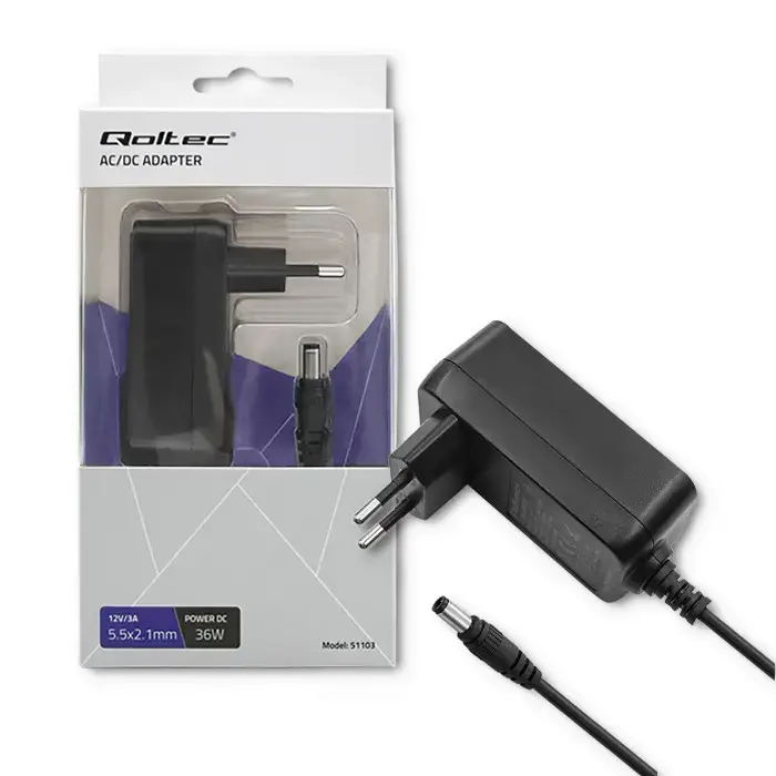 Qoltec Plug-in power supply 36W | 12V | 3A | 5.5*2.1