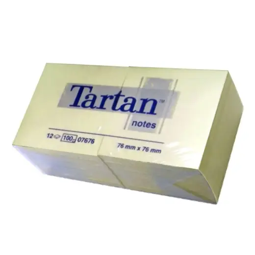 Piezīmju līmlapiņas TARTAN ar izmēru 76x76mm, ,12 gab/iepak., dzeltenā krāsā