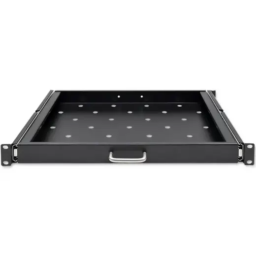 Qoltec Solid steel mount shelf with handle for RACK | 600*600 | Pull-out | Black