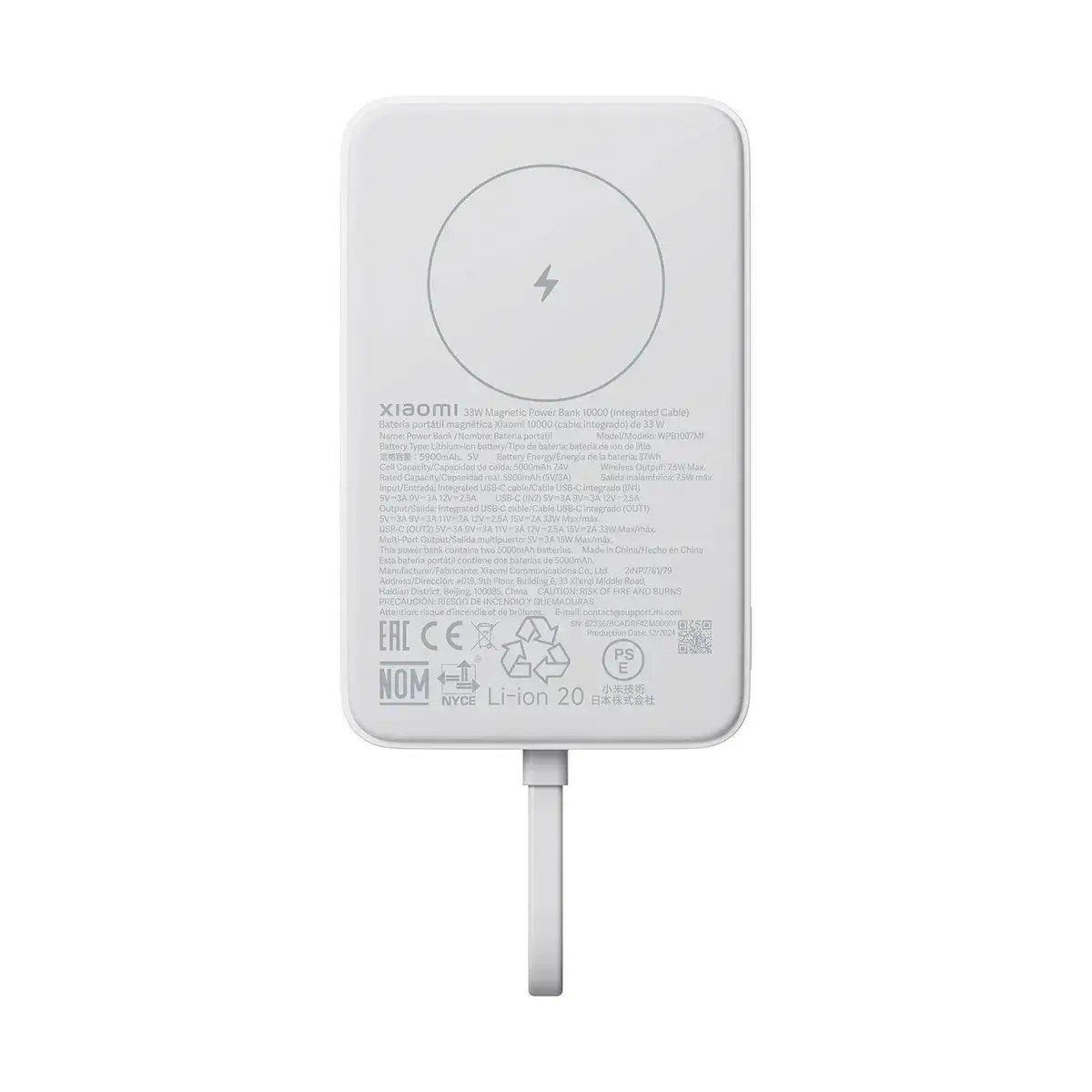 Xiaomi Magnetic Powerbank 33W 10000mAh with Integrated USB-C Cable White