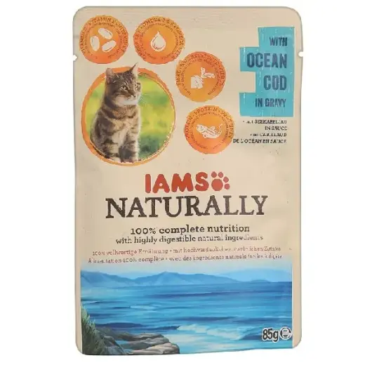 Консервы для кошек : IAMS CAT Naturally Adult Океанская треска в подливе 85гр.