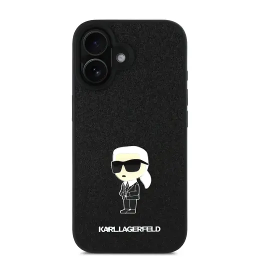 Karl Lagerfeld Fixed Glitter Metal Ikonik Case for iPhone 16 Black
