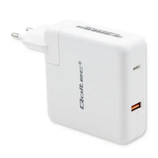 Qoltec GaN FAST kelioninis įkroviklis | 108W | GaN | USB-C | baltas