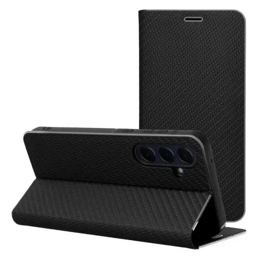 Luna Book Carbon knyginio tipo telefono dėklas Samsung Galaxy A27 5G (A276) juodas