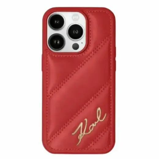Karl Lagerfeld KLHCP15LPQDSMGR iPhone 15 Pro 6.1" czerwony|red hardcase Diagonal Quilted Script