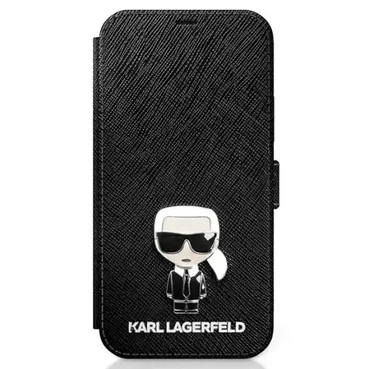 KLFLBKP12LIKMSBK Karl Lagerfeld Saffiano Iconic Book Case for iPhone 12 Pro Max 6.7 Black