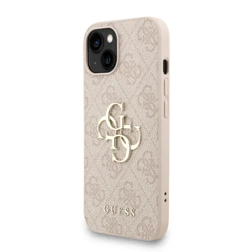 Guess PU 4G Metal Logo Strap telefona maciņš priekš iPhone 15 rozā