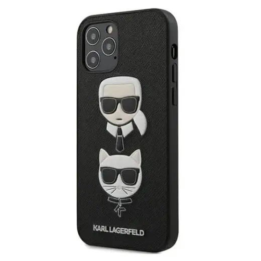 KLHCP12MSAKICKCBK Karl Lagerfeld Saffiano K&C Heads Cover for iPhone 12|12 Pro 6.1 Black