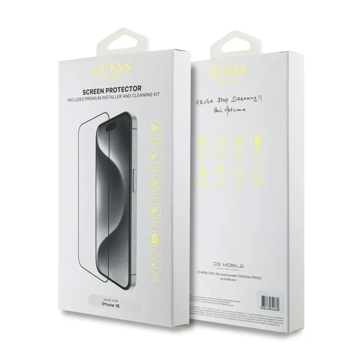 Guess ekrāna aizsargstikls 2.5D priekš iPhone 16 Melns