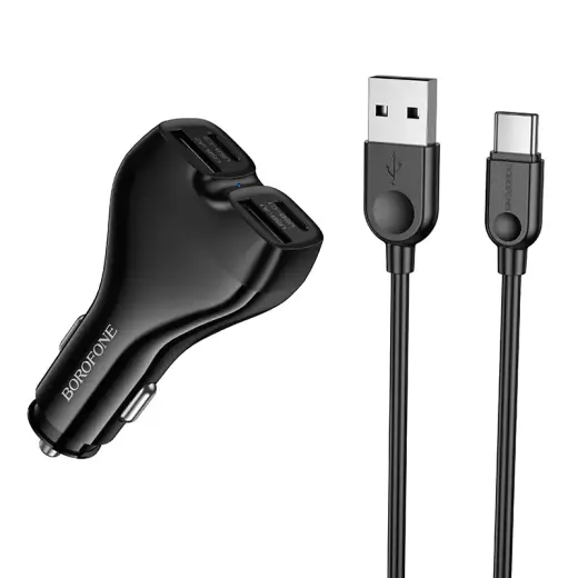 Borofone BZ35 Leader autolaadija | 30W | PD | USB-C, USB-A | USB-A kuni USB-C kaabliga komplektis | must
