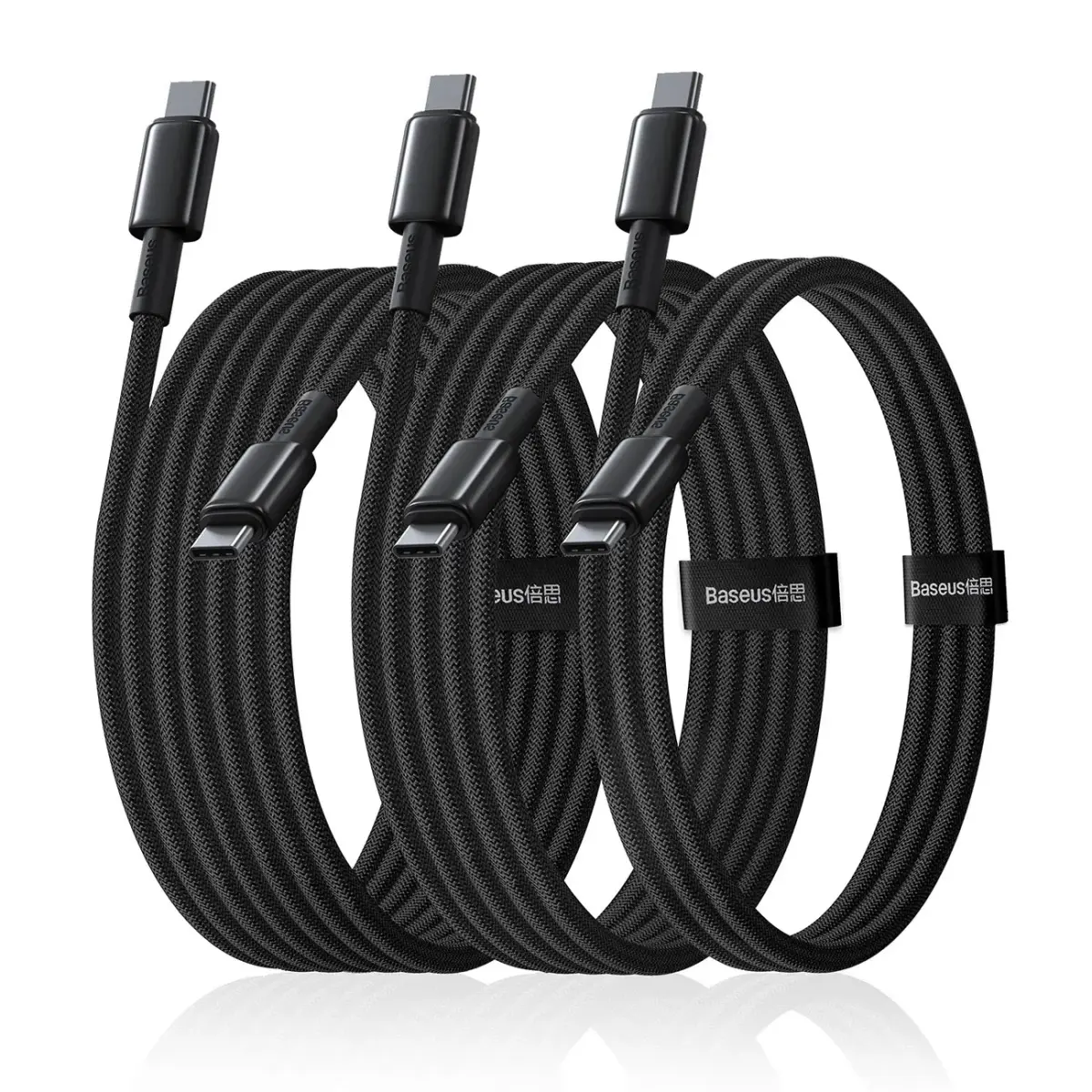 Baseus Tungsten Gold 100W USB-C Cable Set - USB-C 1m 2m 3m - Black